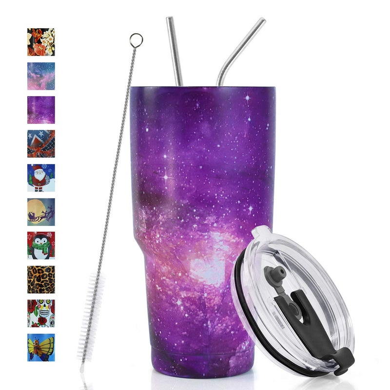 SYACOT 30oz Tumbler Double Wall Stainless Steel Vacuum Insulated Travel Mug with SplashProof Lid Metal Straw and Brush