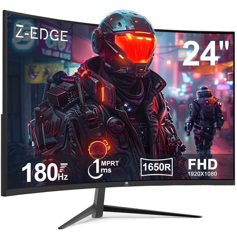 Z Z-Edge شاشة الألعاب المنحنية Z-Edge UG24 Z-Edge مقاس 24 بوصة بدقة Full HD 180Hz (DP) 144Hz (HDMI) 1ms MPRT، سطوع 300cd/m²، شاشة منحنية 1650R، FreeSync، منفذ HDMI DP، مكبرات صوت 2x 2W - أسود - Image 1