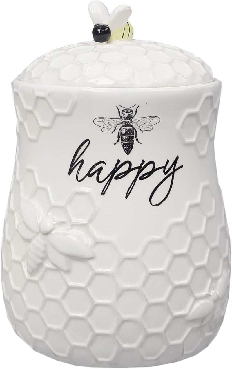 Young's Inc . Ceramic Honey Bee Cookie Jar with Lid and Handle – Honeycomb Design, 5.75" x 5.83" x 7.87", Decorative and Functional Kitchen Storage - Tea Canister - Image 1