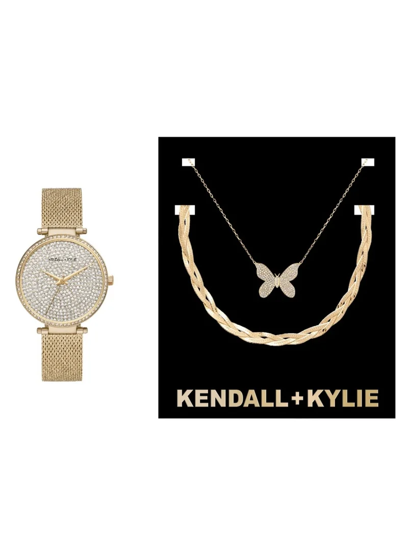 كيندال + كايلي Kendall + Kylie Women's Gold Analogue Watch with Necklace Set, A0932G-42-A27