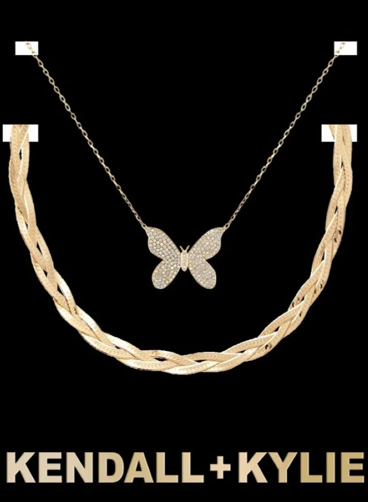 كيندال + كايلي Kendall + Kylie Women's Gold Analogue Watch with Necklace Set, A0932G-42-A27