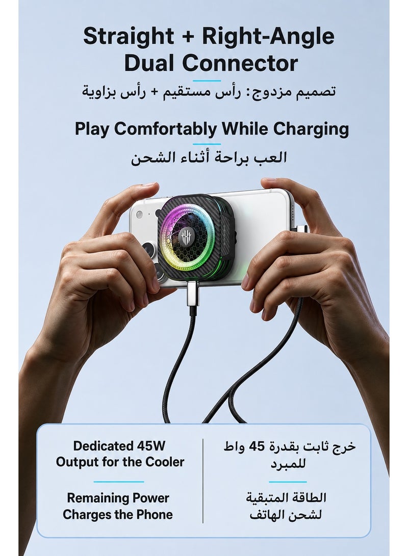 REDMAGIC 2 in 1 USB C Charging & Data Cable, Dual Device Fast Charging, 45W Phone Cooler Support, Straight & 90° Connectors, 1.5M Braided Cable for REDMAGIC Phone Cooler, Astra 2, iPhone, iPad & Samsung - Image 2