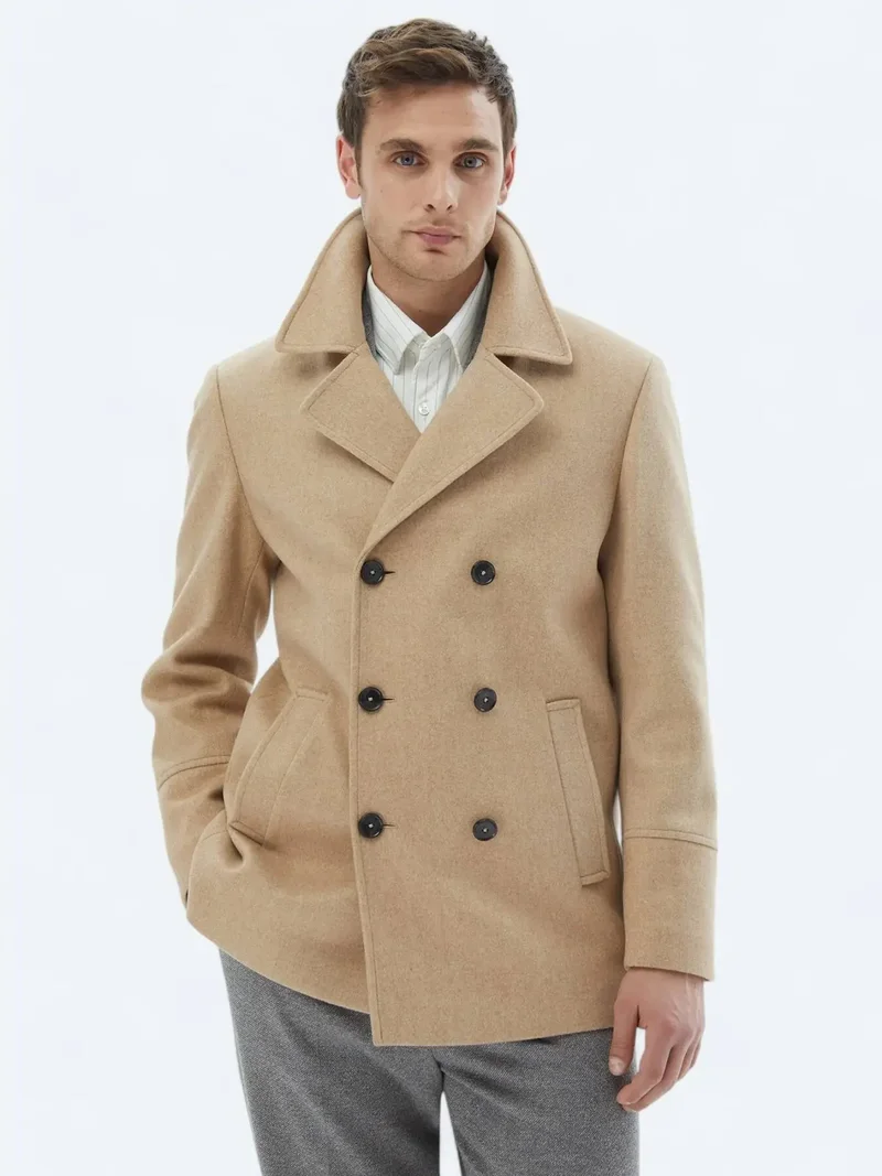 كيب معطف محبوك كاجوال بقصة عادية وياقة مزدوجة الصدر من ماركة باف