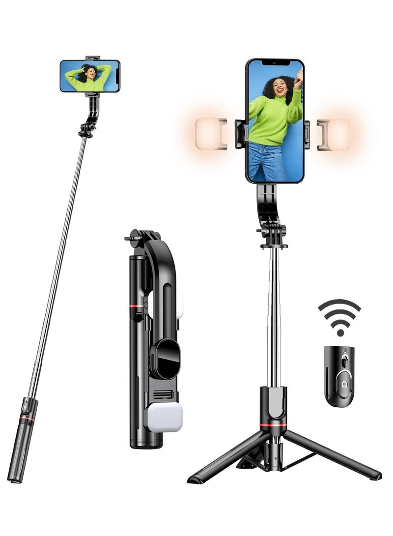 Selfie Stick Tripod with  Light ,  with Wireless Remote, Portable Phone Tripod Extendable Selfie Stick for GoPro/Travel/Vlog/Video/Tiktok/Live Streaming,Maximum Height 114 Centimeters - Image 1