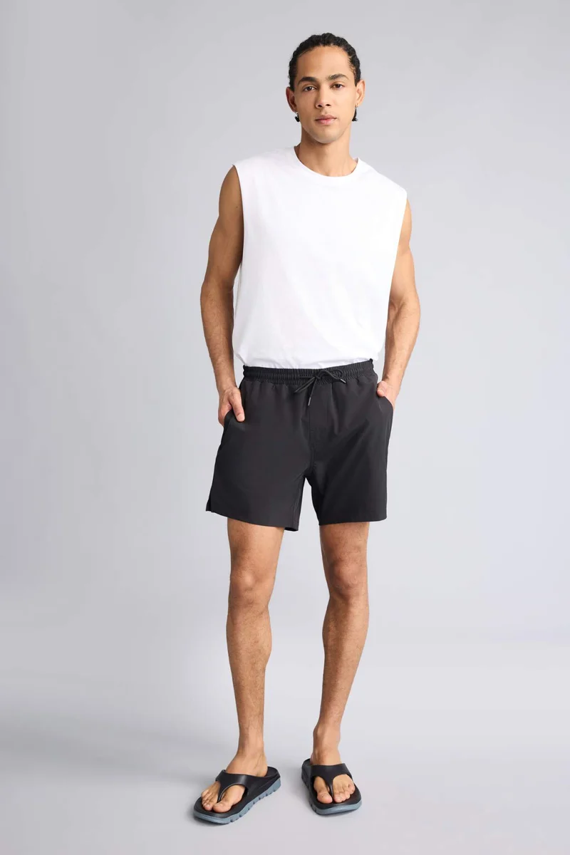 Printed Stretch Textured Short Black Swim Shorts