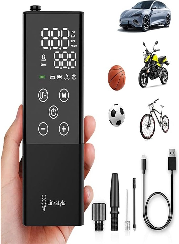 Generic Portable Tire Inflator, Rechargeable Car Air Pump with LED Flash Light for Car Bicycle Motorcycle Swimming Ring (Black)  - Image 2