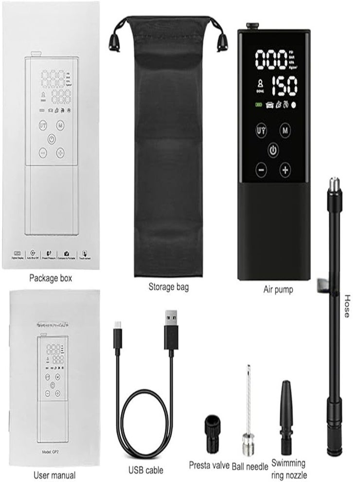 Generic Portable Tire Inflator, Rechargeable Car Air Pump with LED Flash Light for Car Bicycle Motorcycle Swimming Ring (Black)  - Image 4