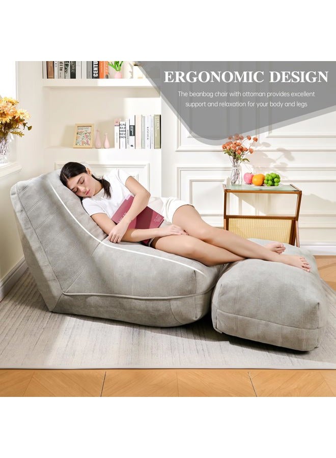 Cvortll Bean Bag Chair with Ottoman, Comfy Bean Bag Sofa with Memory Foam, Lazy BeanBag Sofa with Footstool, Fireside Bean Bag Couch for Living Room, Bedroom, Apartment (Gray) - Image 3