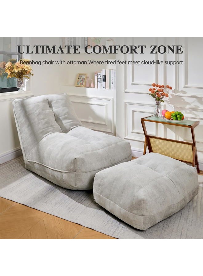 Cvortll Bean Bag Chair with Ottoman, Comfy Bean Bag Sofa with Memory Foam, Lazy BeanBag Sofa with Footstool, Fireside Bean Bag Couch for Living Room, Bedroom, Apartment (Gray) - Image 5