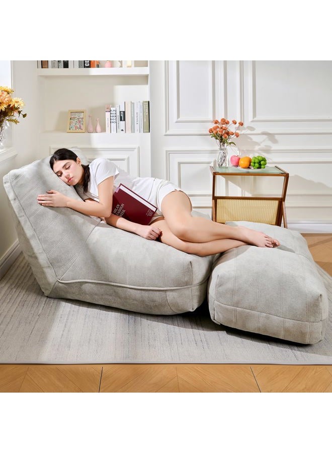 Cvortll Bean Bag Chair with Ottoman, Comfy Bean Bag Sofa with Memory Foam, Lazy BeanBag Sofa with Footstool, Fireside Bean Bag Couch for Living Room, Bedroom, Apartment (Gray) - Image 1