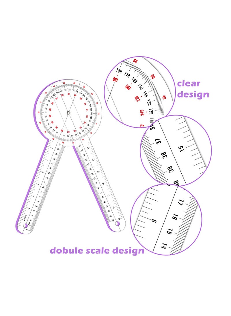 SYOSI Transparent Goniometer, 12 Inch Orthopedic Angle Ruler Plastic Goniometer 360 Degree for Body Measuring Tape Goniometer Protractor Ruler  - Image 5
