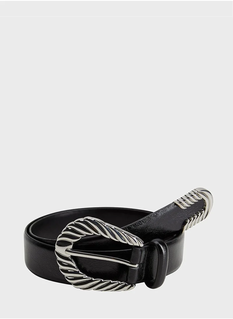 MANGO Embossed Texture Tongue Buckle Belt