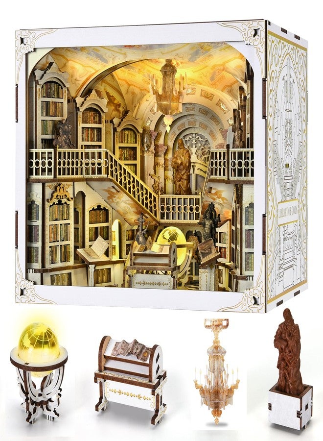 MiniCity DIY Book Nook Kit for Adults, 3D Wooden Puzzle Bookend Bookshelf Insert Decor with LED Light and Dust Cover (Library of Gods Max) - Image 1