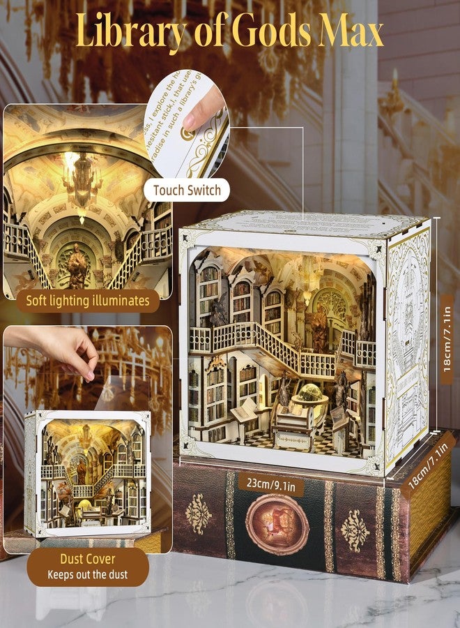 MiniCity DIY Book Nook Kit for Adults, 3D Wooden Puzzle Bookend Bookshelf Insert Decor with LED Light and Dust Cover (Library of Gods Max) - Image 5
