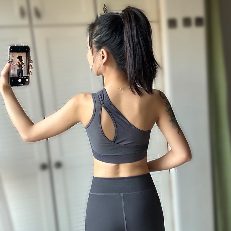 One-Shoulder Sports Bra Beautiful Back Nude Yoga Vest Push-Up Bubble Wrap Fitness Intimates For Outer Wear - Image 3