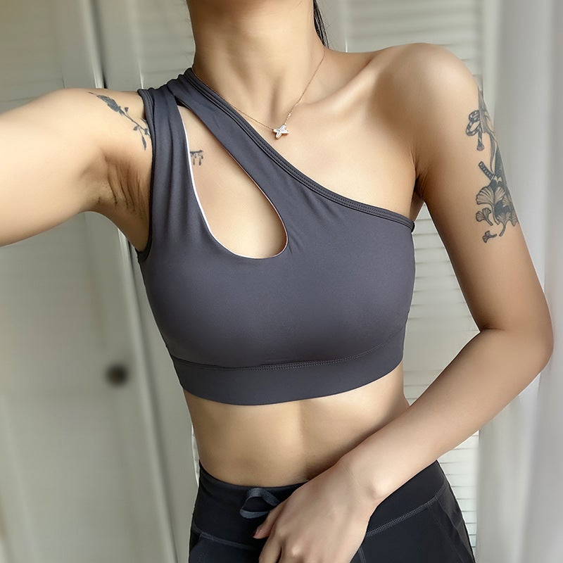 One-Shoulder Sports Bra Beautiful Back Nude Yoga Vest Push-Up Bubble Wrap Fitness Intimates For Outer Wear - Image 4