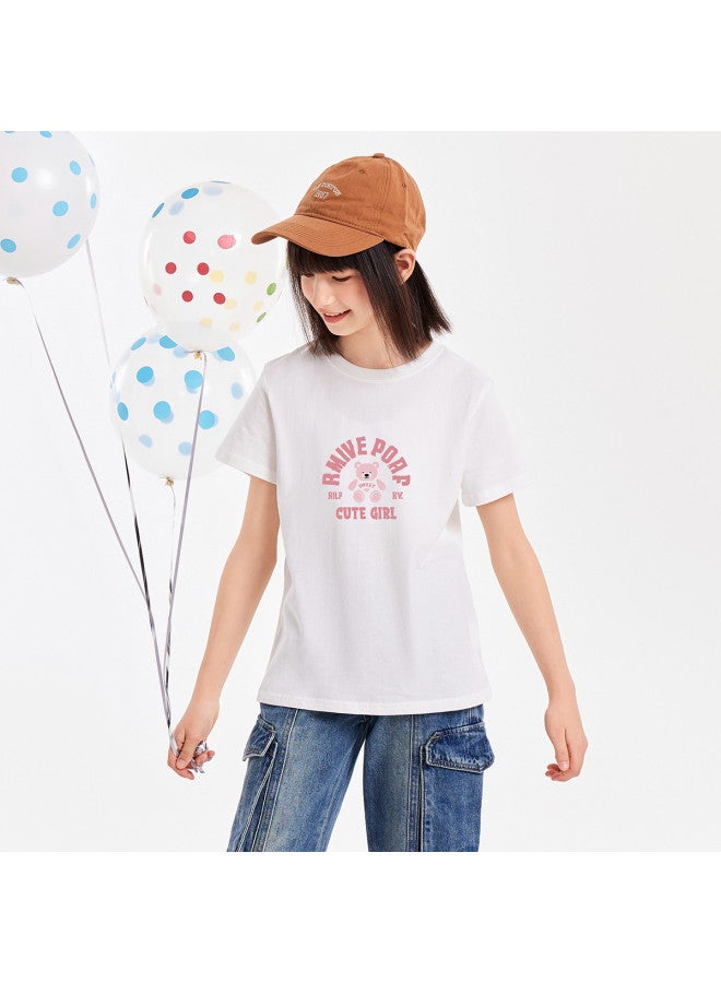Badibadi Children's T-shirt Summer Style Breathable Comfortable Print Cotton Short Sleeve T-shirt For Girls Loose Comfortable And Versatile - Image 3