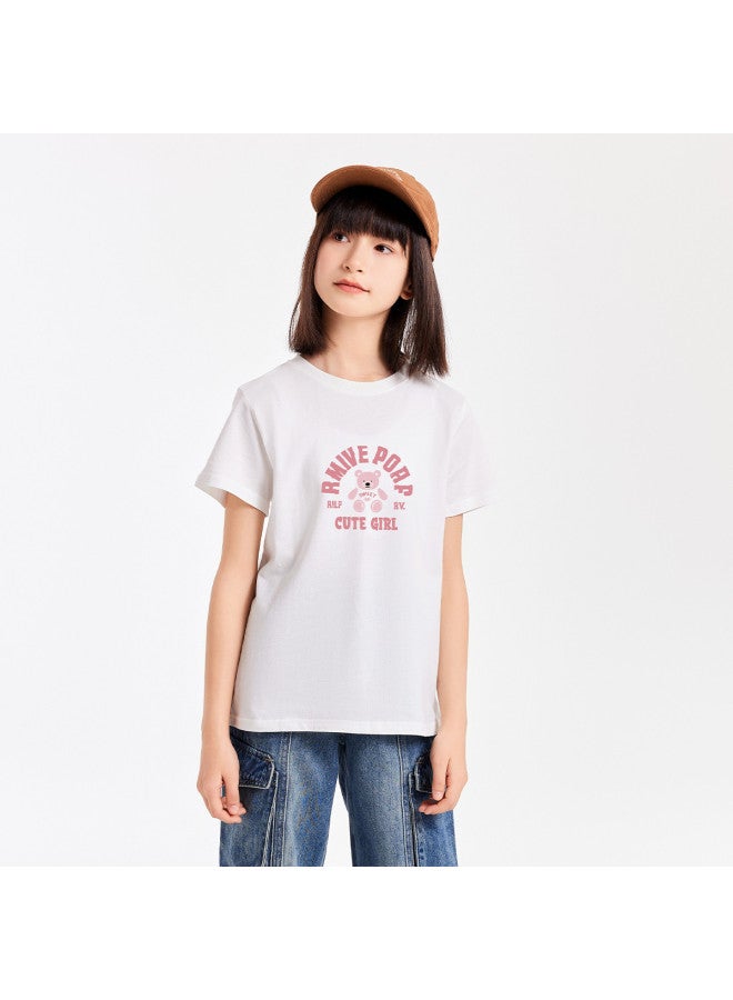 Badibadi Children's T-shirt Summer Style Breathable Comfortable Print Cotton Short Sleeve T-shirt For Girls Loose Comfortable And Versatile - Image 4