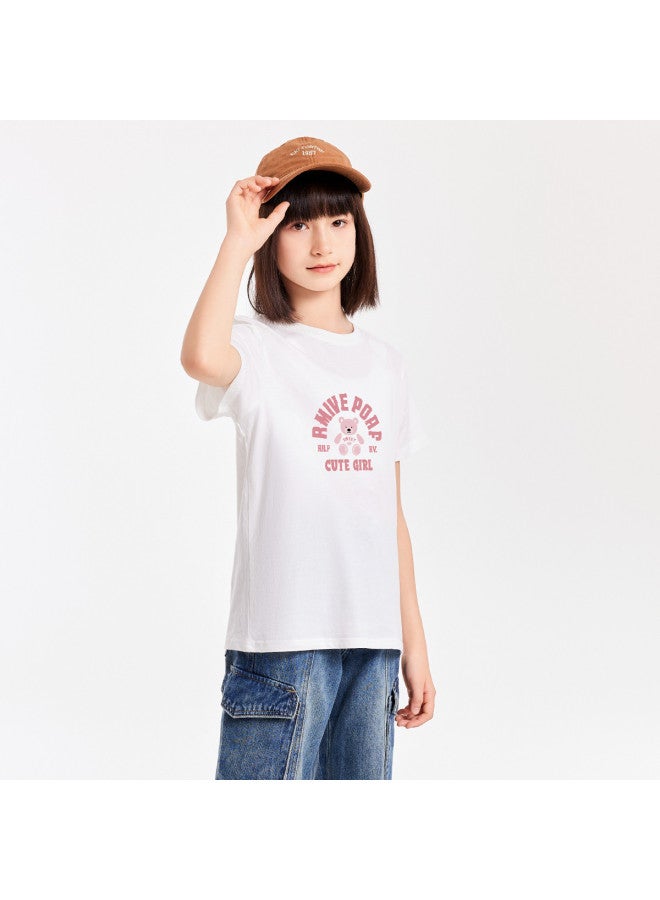 Badibadi Children's T-shirt Summer Style Breathable Comfortable Print Cotton Short Sleeve T-shirt For Girls Loose Comfortable And Versatile - Image 5