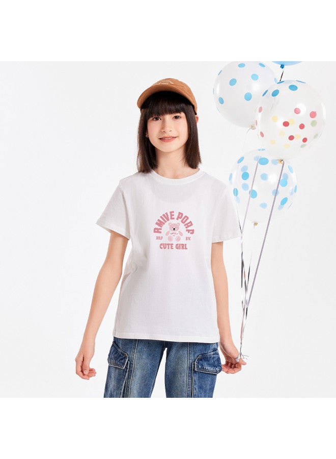 Badibadi Children's T-shirt Summer Style Breathable Comfortable Print Cotton Short Sleeve T-shirt For Girls Loose Comfortable And Versatile - Image 2