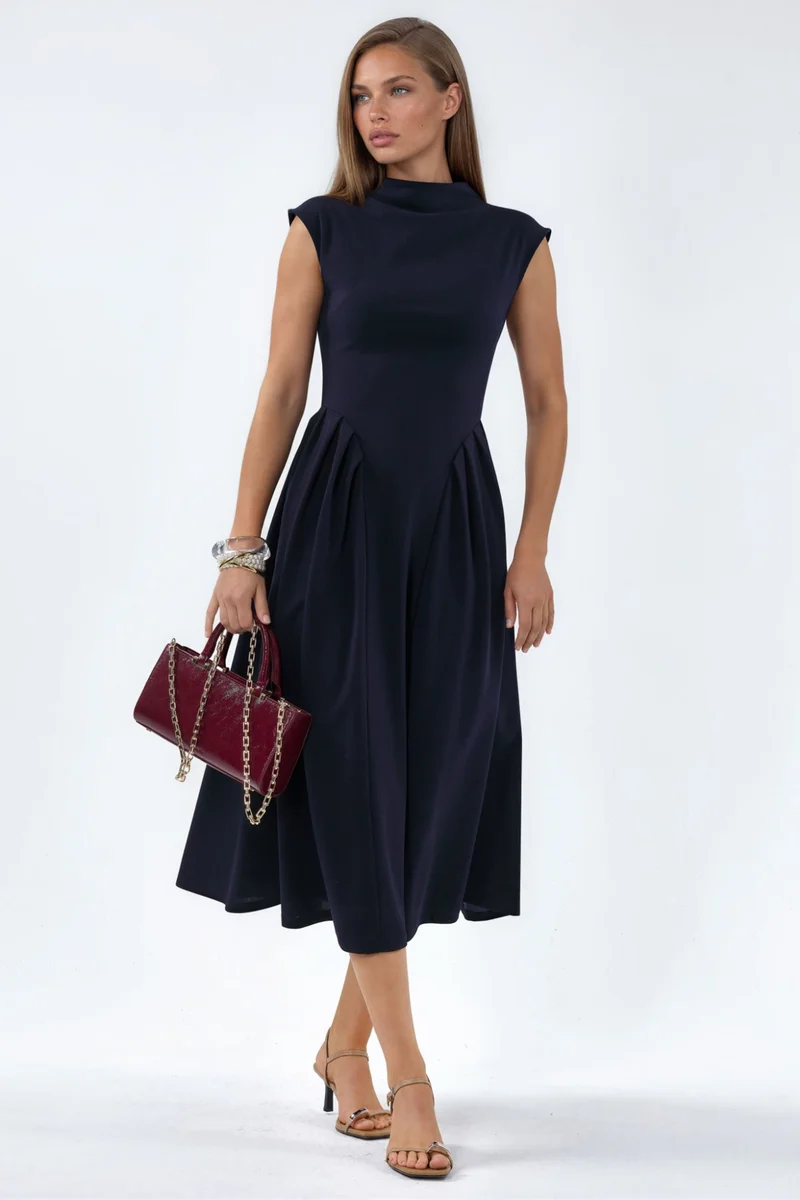 BUSEM Textured Paneled Midi Dress