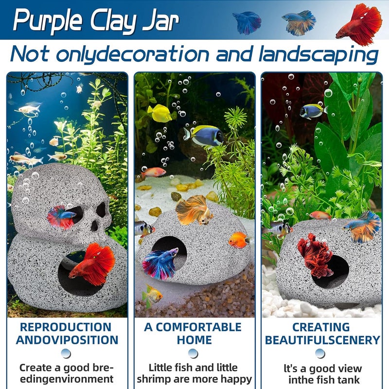 Ameliade Aquarium Decorations Cave Fish Tank Accessories Rock Decor for Shrimp Cichlid Hiding Breeding Small Fish Bowl Hide Decoration Betta Toys Hideout Stones House（Medium） - Image 5