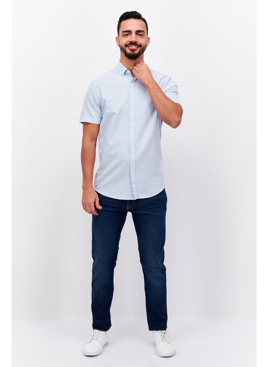 Threadbare Men Spread Collar Short Sleeves Embroidered Casual Shirts, Sky Blue  - Image 4