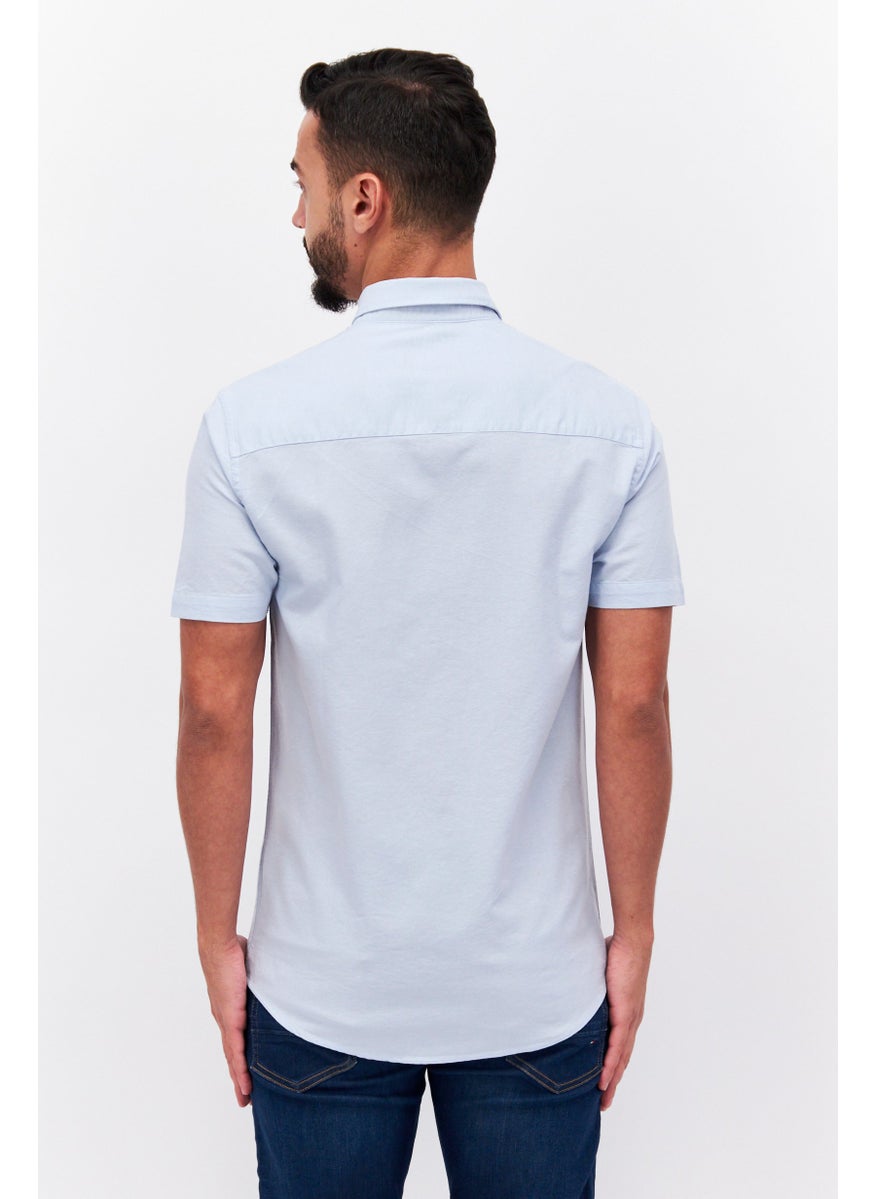 Threadbare Men Spread Collar Short Sleeves Embroidered Casual Shirts, Sky Blue  - Image 3