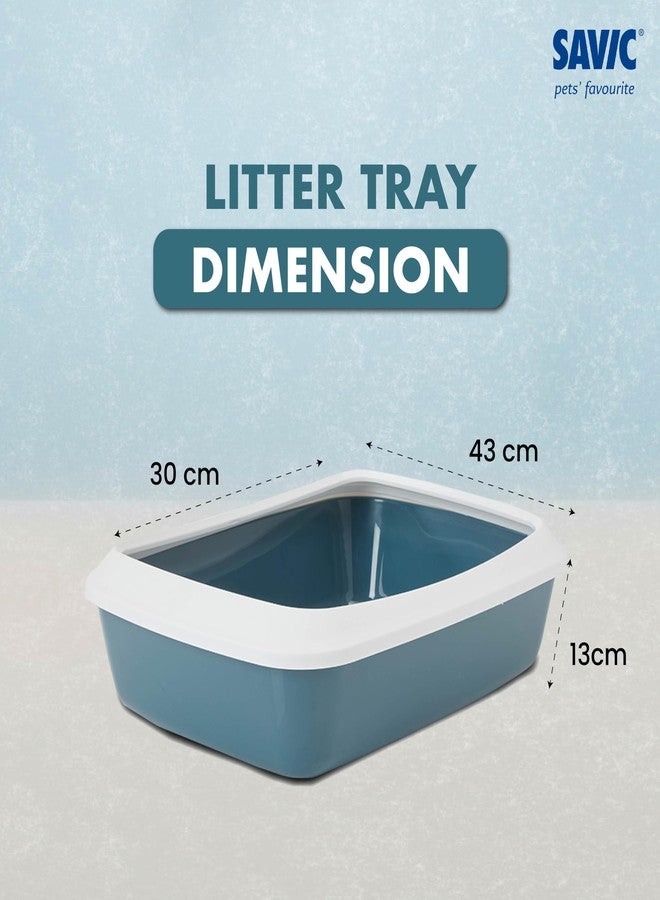 Savic Iriz Cat Litter Tray with Rim for Indoor Cats, Open Anti-Scatter Cat Toilet Box, Easy-Clean Hygienic Durable Plastic Litter Tray for Daily Use (White-Bluestone, 43 × 30.5 × 13 cm) - Image 2