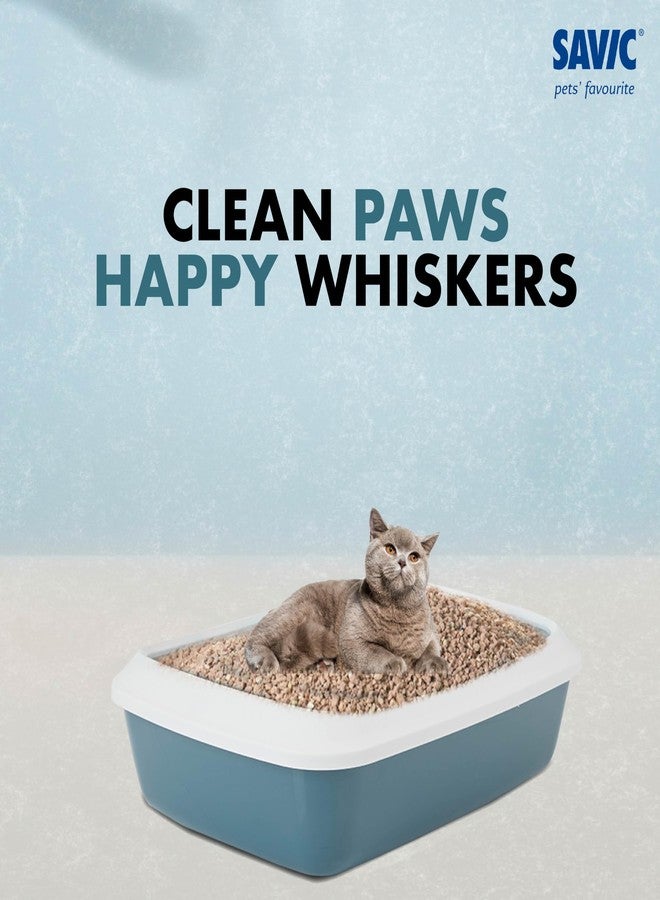 Savic Iriz Cat Litter Tray with Rim for Indoor Cats, Open Anti-Scatter Cat Toilet Box, Easy-Clean Hygienic Durable Plastic Litter Tray for Daily Use (White-Bluestone, 43 × 30.5 × 13 cm) - Image 5