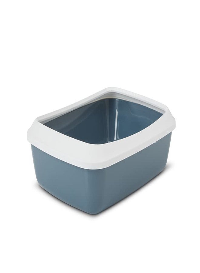 Savic Iriz Cat Litter Tray with Rim for Indoor Cats, Open Anti-Scatter Cat Toilet Box, Easy-Clean Hygienic Durable Plastic Litter Tray for Daily Use (White-Bluestone, 43 × 30.5 × 13 cm) - Image 1