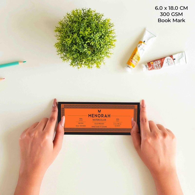 MENORAH - Watercolour Loose Paper / Pad - 300 gsm-100% cotton Sketch book-Size (6.0 x 18.0) cm - 300 GSM, 100% Cotton-BOOKMARK-(20 Sheets / 40 pages)-DIY Bookmark - Dual Texture Watercolor Loose Sheets-Acrylic, Gouache, Watercolor, Tempera, Pen Art, Mandala- Glued End Pad - Image 2