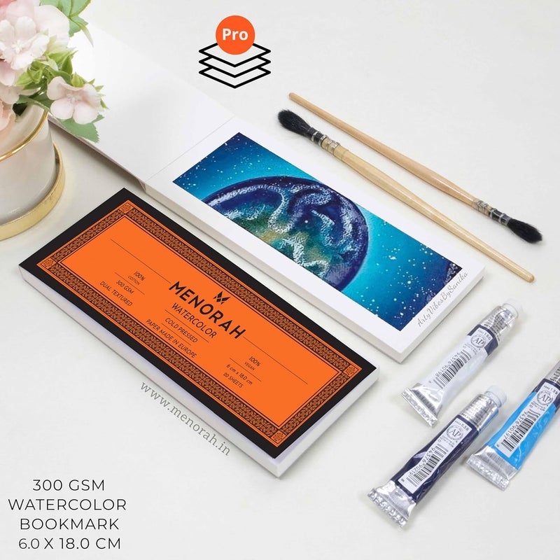 MENORAH - Watercolour Loose Paper / Pad - 300 gsm-100% cotton Sketch book-Size (6.0 x 18.0) cm - 300 GSM, 100% Cotton-BOOKMARK-(20 Sheets / 40 pages)-DIY Bookmark - Dual Texture Watercolor Loose Sheets-Acrylic, Gouache, Watercolor, Tempera, Pen Art, Mandala- Glued End Pad - Image 4