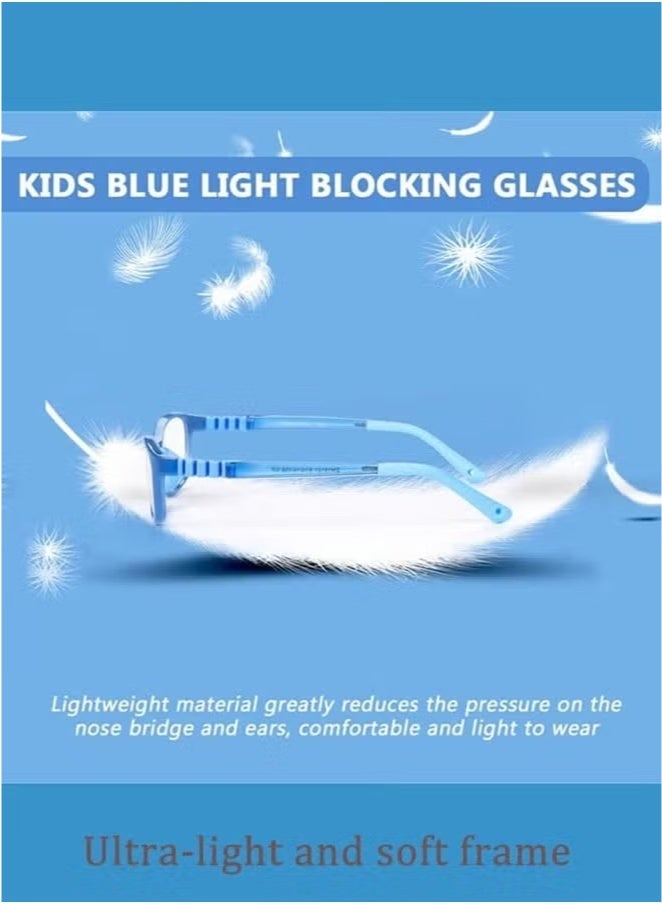 نظارات أطفال مضادة للضوء الأزرق مصنوعة من السيليكون، مضادة لإجهاد العين، نظارات قراءة مضادة للأشعة فوق البنفسجية، نظارات كمبيوتر للألعاب، إطار خفيف الوزن للأطفال من سن 3 إلى 10 سنوات، أزرق