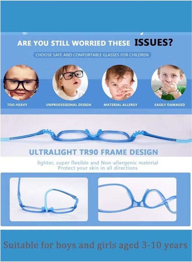نظارات أطفال مضادة للضوء الأزرق مصنوعة من السيليكون، مضادة لإجهاد العين، نظارات قراءة مضادة للأشعة فوق البنفسجية، نظارات كمبيوتر للألعاب، إطار خفيف الوزن للأطفال من سن 3 إلى 10 سنوات، أزرق
