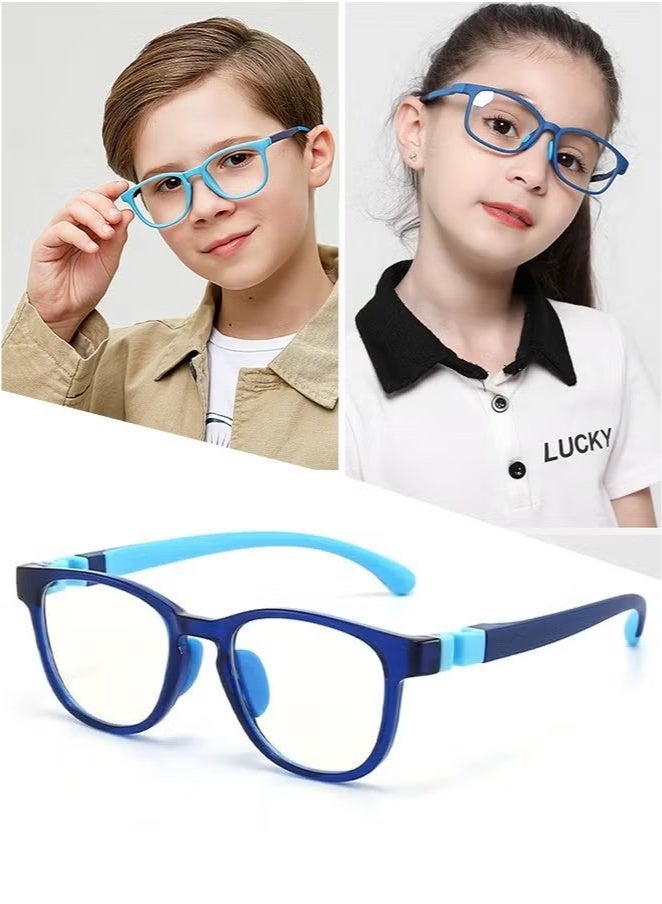 Generic Kids Blue Light Blocking Glasses Silicon Material Anti Eyestrain UV Blocking Reading Glasses Gaming Computer Eyeglasses Light Weight Frame for Kids 3 to10 Year Old Blue  - Image 1