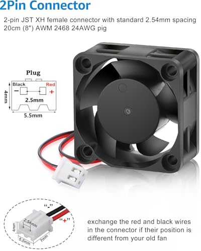 GDSTIME 40mm Brushless Cooling Fan, 40mm x 40mm x 20mm 24V DC Fan 2Pin 6000RPM for 3D Printer 2-Pack - Image 4