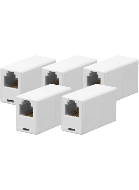 iMBAPrice RJ12RJ11 6P6C White Straight Telephone Inline Coupler for Directly Connect Two Telephone Cords and More 5Pack