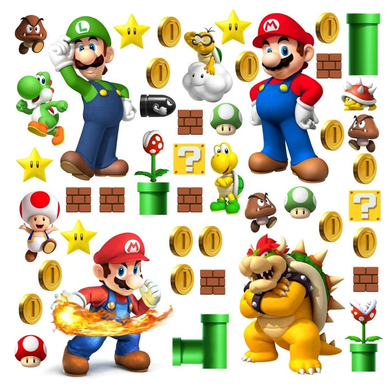 DEKOSH Super Mario Wall Decals - Complete Set of Large Mario Bros Build a Scene Peel & Stick Wall Stickers - Image 1