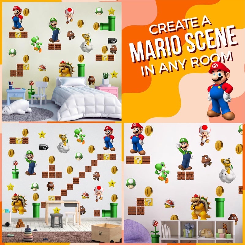 DEKOSH Super Mario Wall Decals - Complete Set of Large Mario Bros Build a Scene Peel & Stick Wall Stickers - Image 4