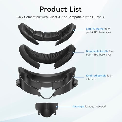 AMVR FC3 Upgraded Face Cover Pad Facial Interface Compatible with Meta/Oculus Quest 3 Accessories, with Knob Adjustable, NOT Compatible with Meta Quest 3S - Image 2