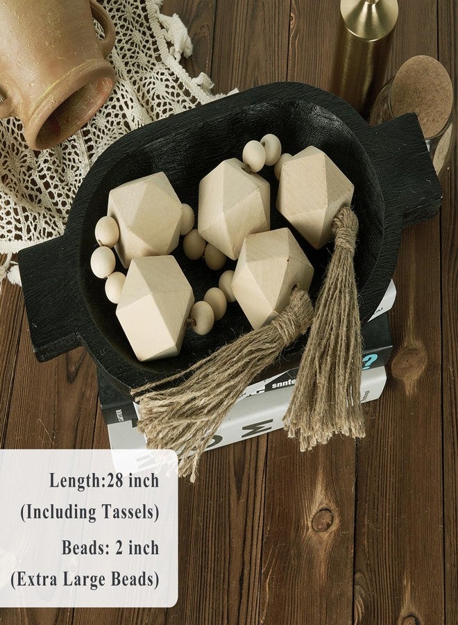 OMISHE 2" Octagonal Extra Large Wood Bead Garland with Tassels, 28" Long Rustic Farmhouse Wooden Beads Garland, Decorative Beads Boho Decorations for Home Table Mantle Natural Beige - Image 3