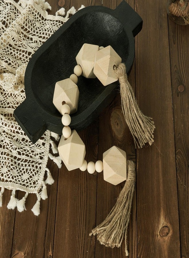OMISHE 2" Octagonal Extra Large Wood Bead Garland with Tassels, 28" Long Rustic Farmhouse Wooden Beads Garland, Decorative Beads Boho Decorations for Home Table Mantle Natural Beige - Image 5