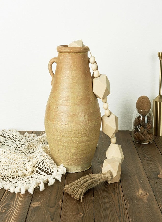 OMISHE 2" Octagonal Extra Large Wood Bead Garland with Tassels, 28" Long Rustic Farmhouse Wooden Beads Garland, Decorative Beads Boho Decorations for Home Table Mantle Natural Beige - Image 2