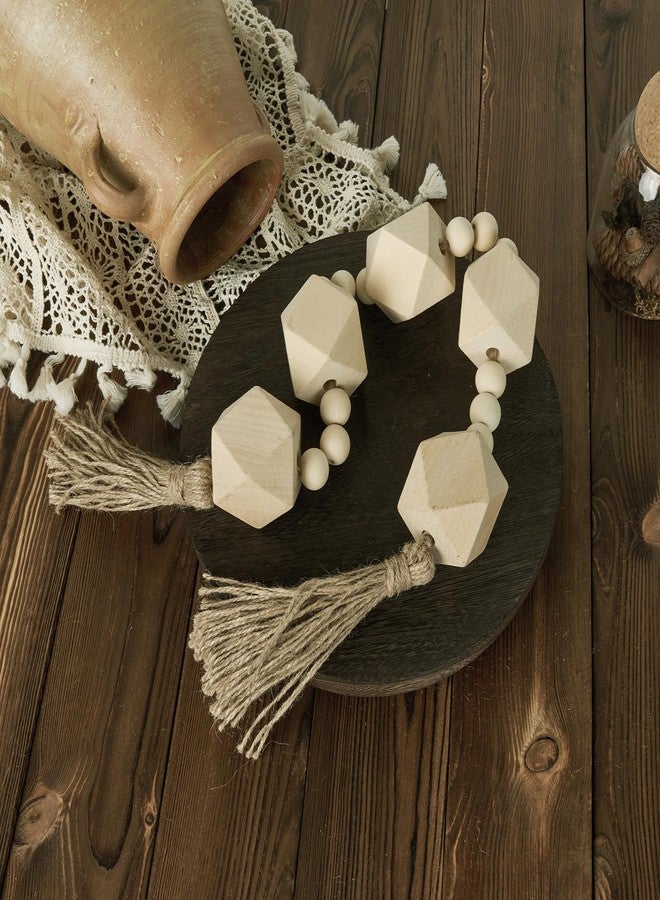 OMISHE 2" Octagonal Extra Large Wood Bead Garland with Tassels, 28" Long Rustic Farmhouse Wooden Beads Garland, Decorative Beads Boho Decorations for Home Table Mantle Natural Beige - Image 4