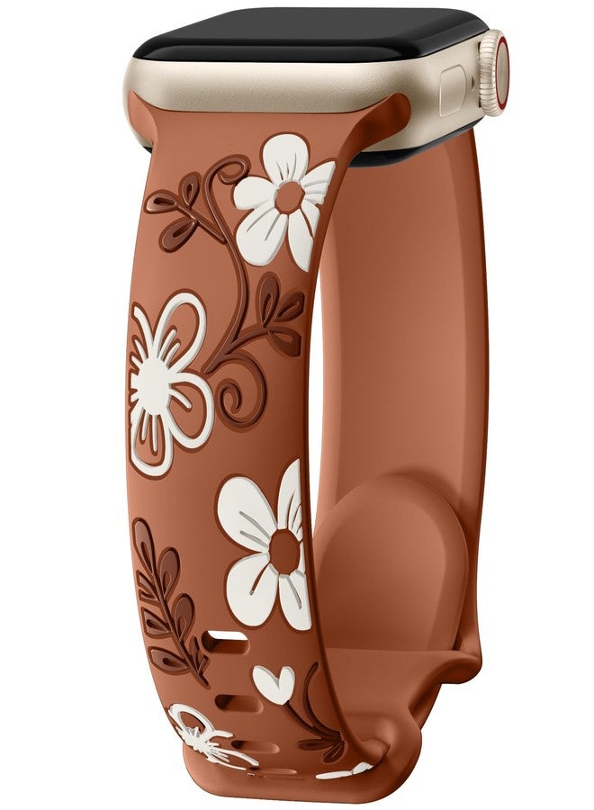 Witzon Floral Band Compatible with Apple Watch Bands For Women 40mm 41mm 38mm 42mm 44mm 45mm 46mm 49mm, Engraved Cute Flower Silicone Inlay Dressy Strap for iWatch Series 10 9 8 7 6 5 4 3 2 SE Ultra - Image 1