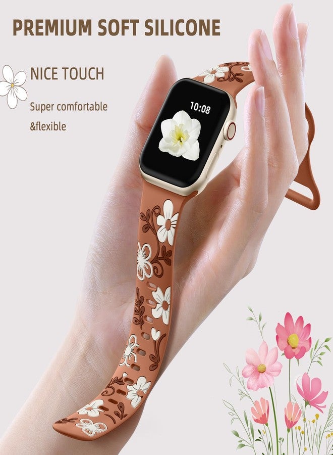 Witzon Floral Band Compatible with Apple Watch Bands For Women 40mm 41mm 38mm 42mm 44mm 45mm 46mm 49mm, Engraved Cute Flower Silicone Inlay Dressy Strap for iWatch Series 10 9 8 7 6 5 4 3 2 SE Ultra - Image 3