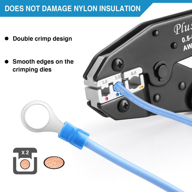 Plustool Crimping Tool for Insulated Electrical Connectors AWG 22-10 - Ratcheting Wire Terminal Crimper - Crimping Pliers - Crimper Tool Electrical - Crimp Tool - Image 3