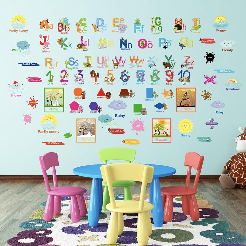 Chinco 9 Sheets Alphabet Wall Decals Educational Number Wall Stickers Colorful ABC Animal Learning Wall Decals Peel and Removable Stickers for Toddlers Classroom Nursery Bedroom Cute - Image 2