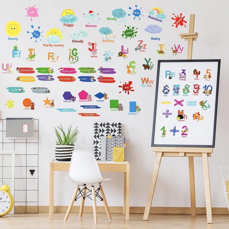 Chinco 9 Sheets Alphabet Wall Decals Educational Number Wall Stickers Colorful ABC Animal Learning Wall Decals Peel and Removable Stickers for Toddlers Classroom Nursery Bedroom Cute - Image 5